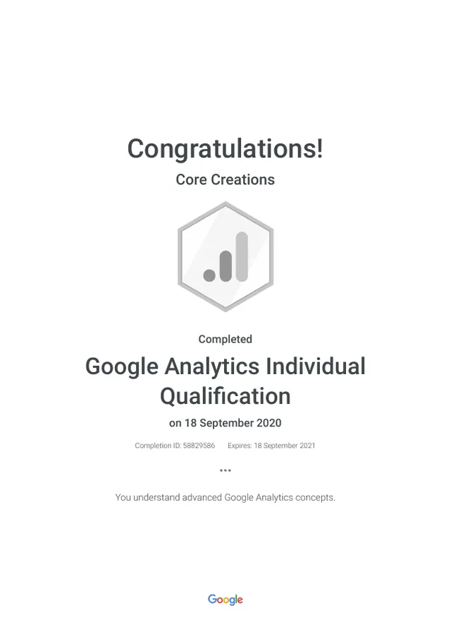 Google Analytics Individual Qualification certificate