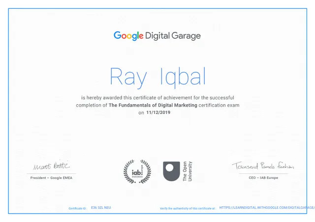 Fundamentals of Digital Marketing certificate