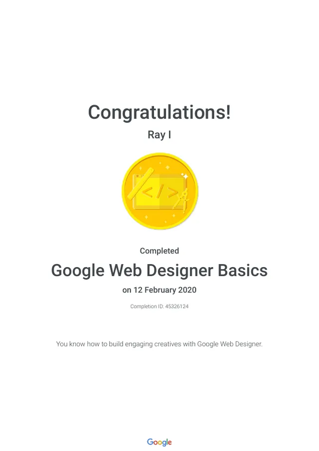 Google Web Designer Basics certificate