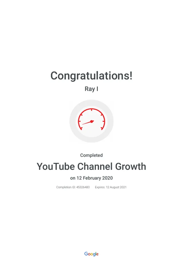 YouTube Channel Growth certificate